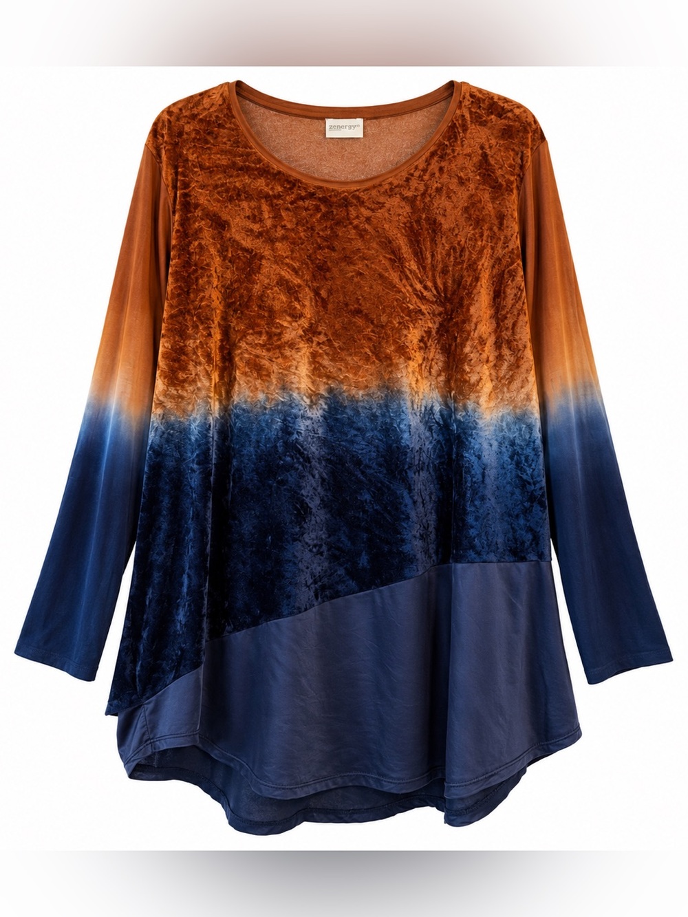 ZENERGY BY CHICO’S | Women's Ombre Velvet Scoop Neck Top - Rust to Navy
